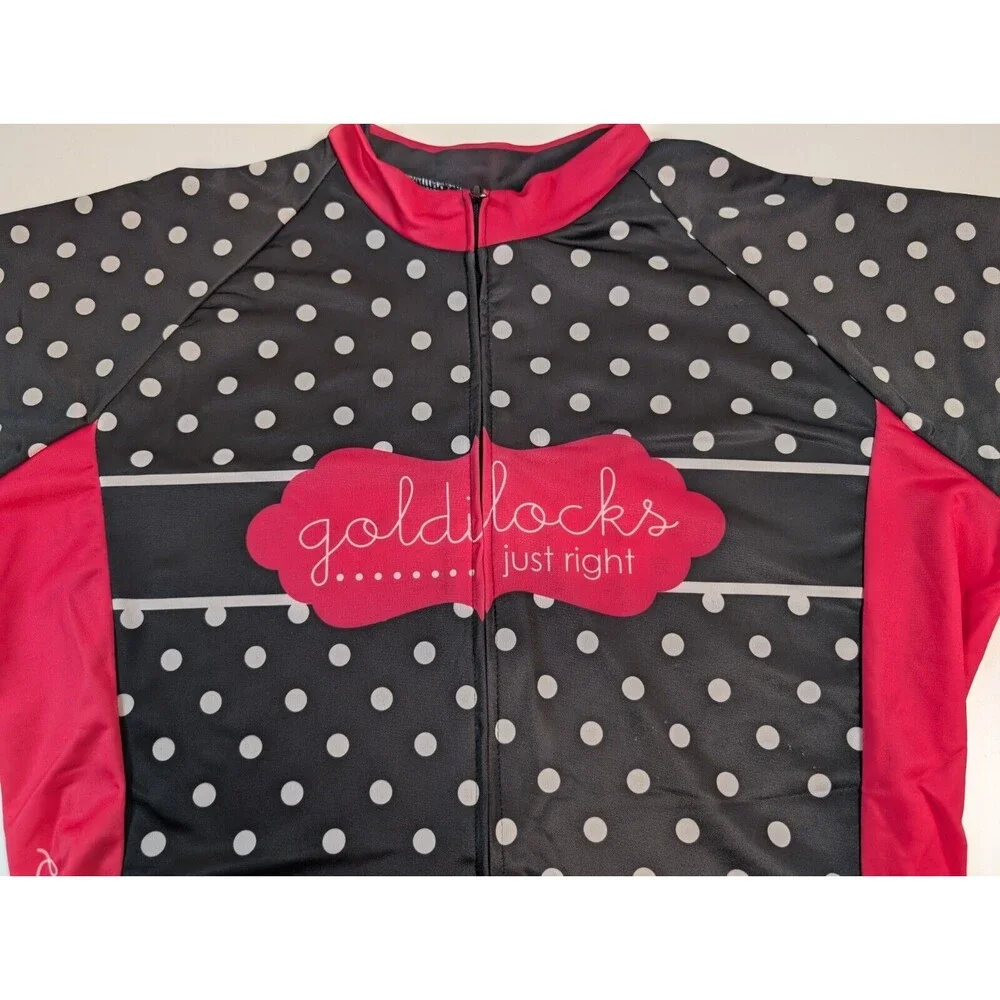 Albion Goldilocks Cycling Bike Bicycle Jersey Polka Dot Full Zip Med Just Right